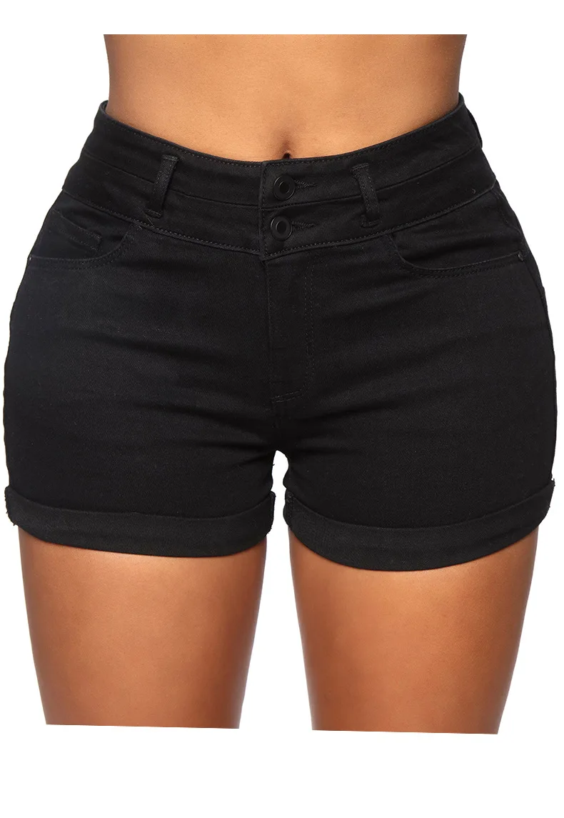 Pantalones cortos vaqueros de cintura alta para mujer, Shorts elásticos ajustados y sexis, color blanco y negro, a la moda, S-2XL, novedad de