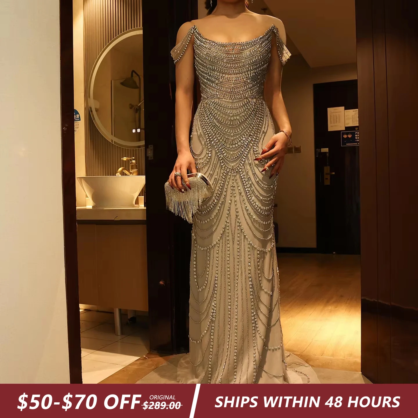 gray graduation dress Sharon Said Mermaid Evening Crystal Beaded CYCLE 3