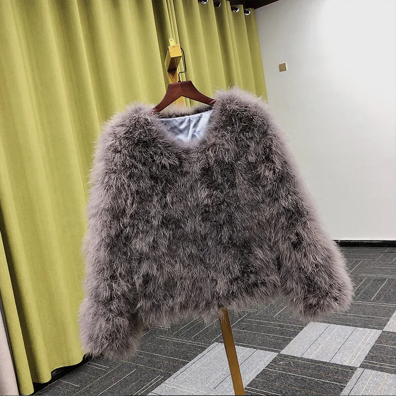 14 Colors Ostrich Feather Fur Coat Shearling Women Jackets Elegant Fashion Luxury Autumn Winter Top Clothes