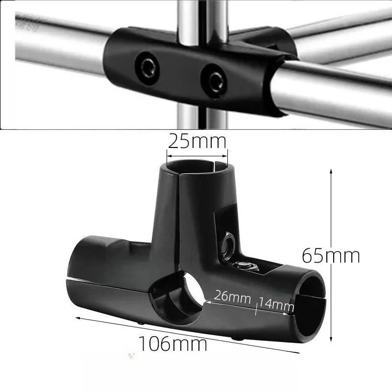 OD 25mm Round Tube Pipe Joint Connector Aluminum Alloy Black/Golden Fixed Parts Landing Airing Rack Single Rod Round Pipe Joint