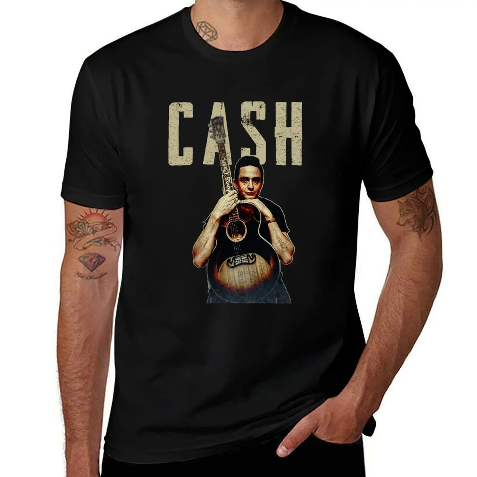 

Johnny with Guitar Distressed Design T-Shirt cotton t shirts man 100% graphic t shirts for man cotton tshirt 100% T-Shirt