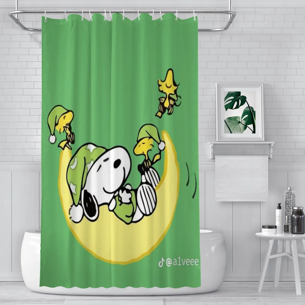 

Snoopy Shower Curtain Landscape Bath Curtain With Hooks for Bathroom waterproof