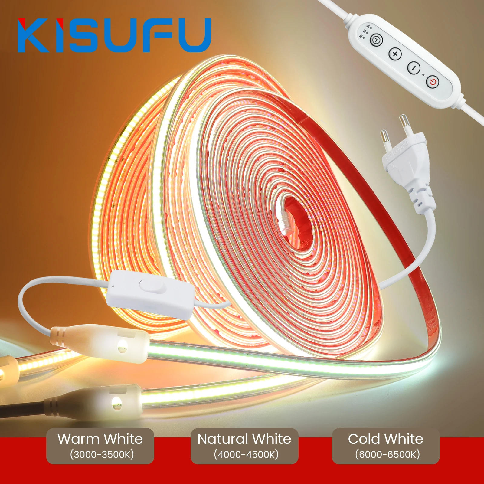 

220V Dimmable COB LED Neon Strip Light Dimmer Switch Timer Warm Natural White 288LEDs/M Waterproof Home Garden Linear Lighting