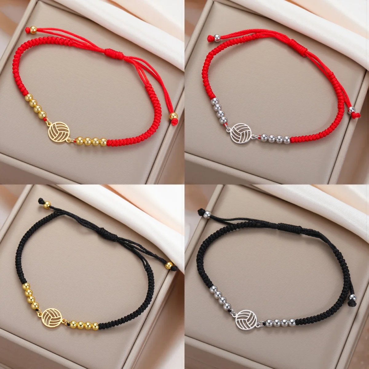 Geometrisches Volleyball-Armband für Frauen, Volleyball-Fans, verstellbare Handseilkette, Edelstahl, modischer Paar-Sportschmuck