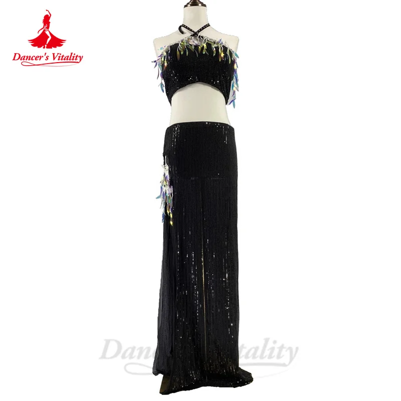 Belly Dance Costume Suit for Children Adult Sleeveless Top+split Long Skirt 2pcs Oriental Belly Dance Performance Outfit