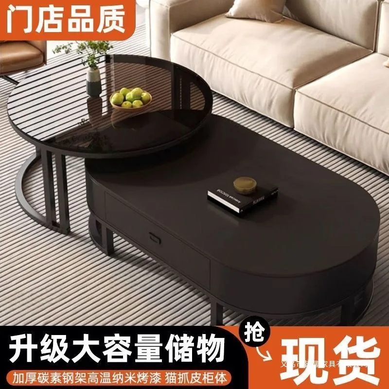 

Новый журнальный столик 2026 года из массива дерева для дома, гостиной, малогабаритной квартиры, элитный чайный столик, легкий люкс, овальный, с закаленным стеклом, комбинированный