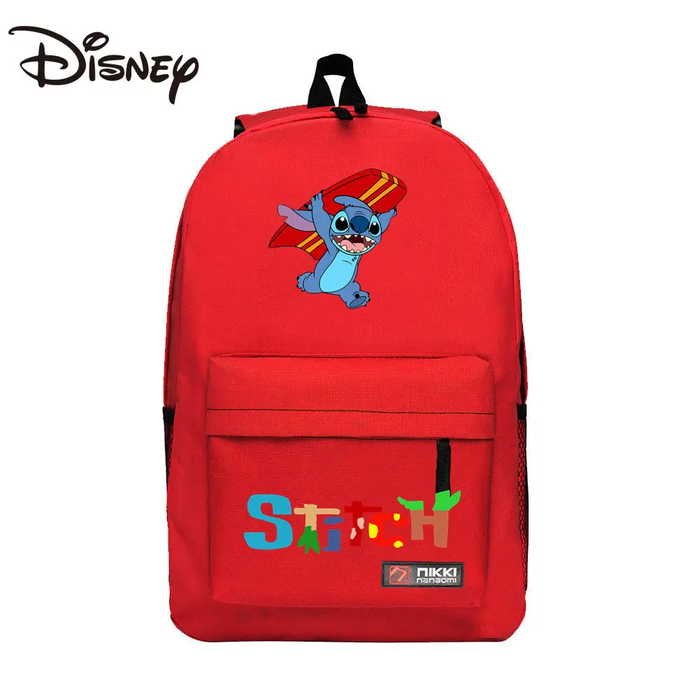 MINISO Disney Stitch School Bag Backpack Plaid Star Lightning School Bag Student Canvas Casual Print Backpack Travel Bag