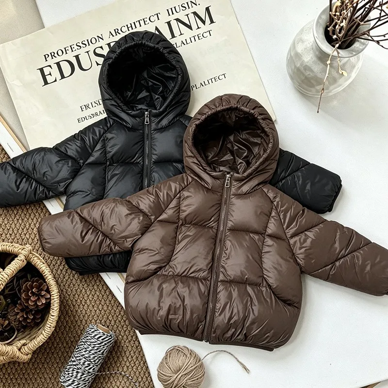 Herbst Winter Baby Jungen Mädchen Leichte Jacke Einfarbig Dick Warm Kapuzenjacke mit Reißverschluss Oberbekleidung für 1-6 Jahre Kinder Baumwolle Daunenjacke – Detail 12