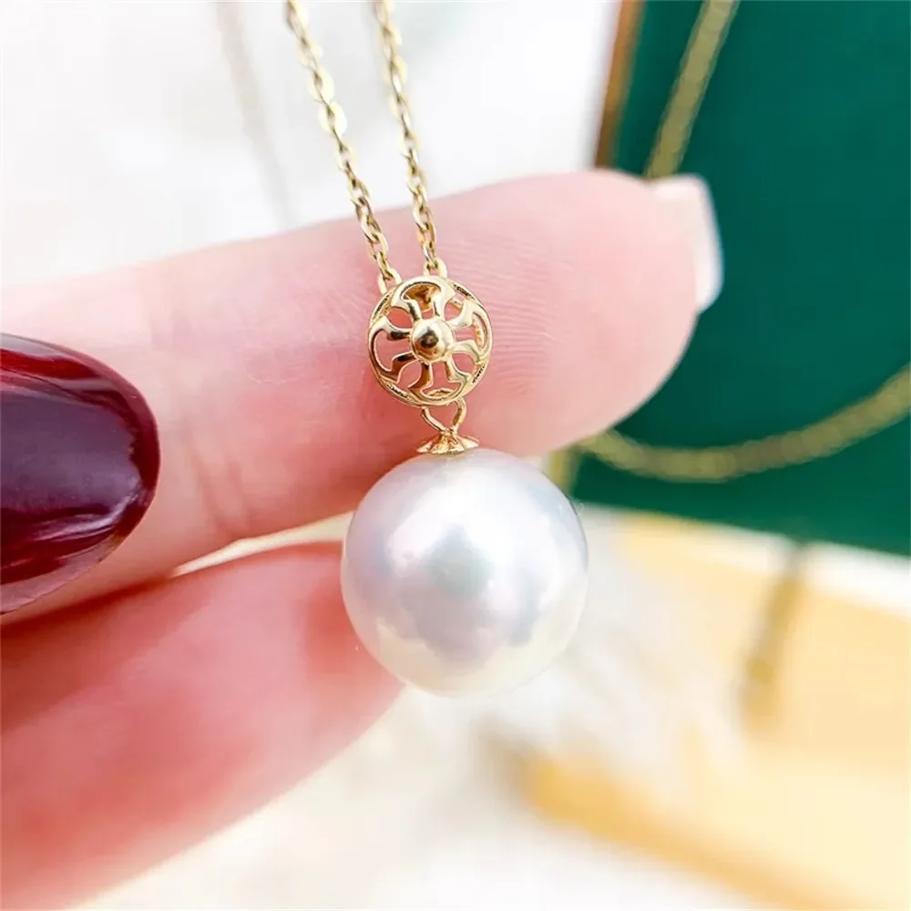 

DIY Pearl Accessories G18K Yellow & White Gold Pendant Empty Tray Fashion Necklace Pendant Female Fit 9-13mm Beads G018