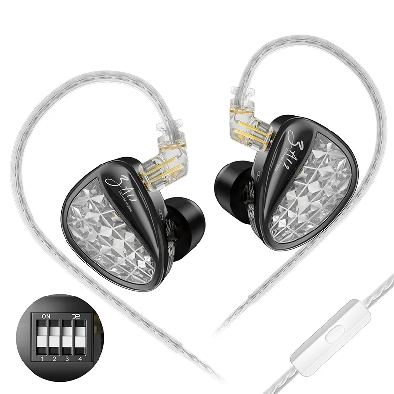 KZ ZA12 Hybride dynamische gebalanceerde armatuur IEM-oortelefoon HiFi Bass bedrade hoofdtelefoon Ruisonderdrukkende oordopjes in het oor Monitor Headset