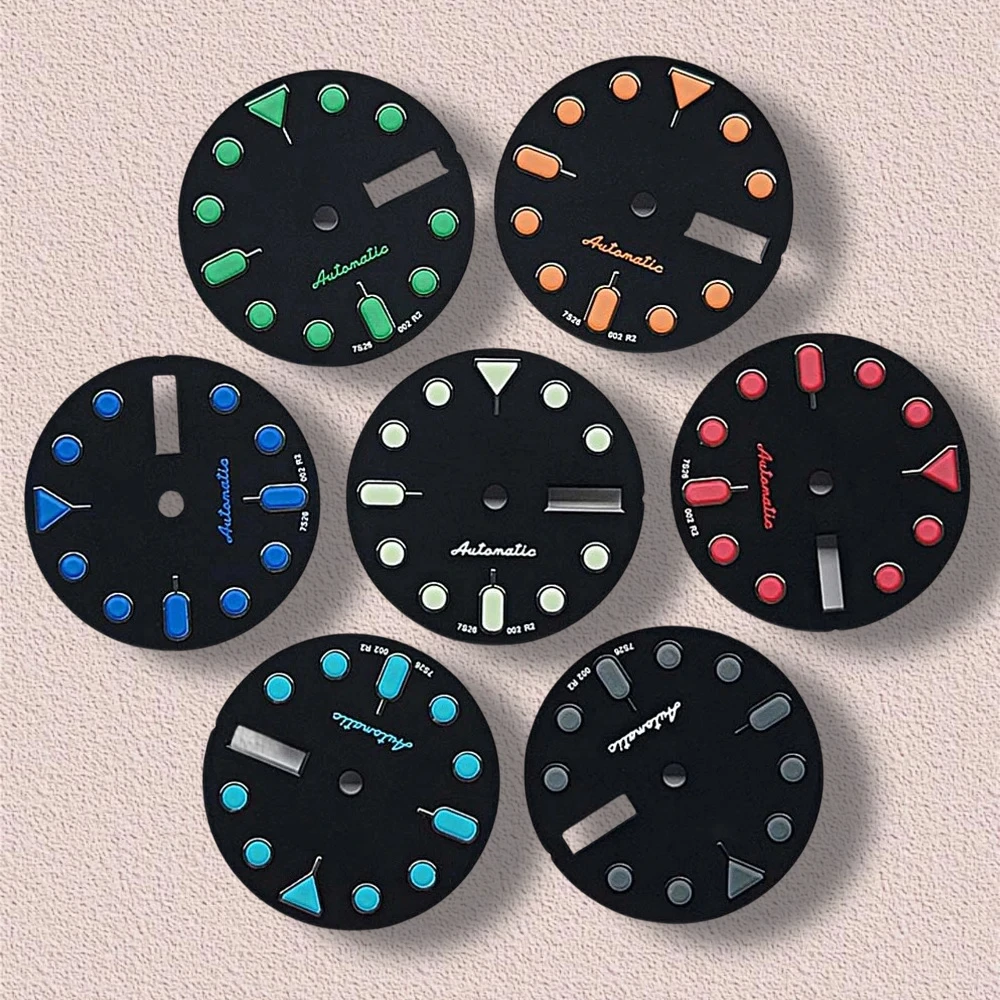 

28.5mm S 5 Logo SKX007 Black Dial Suitable for NH36/4R36 Movement Green Luminous Dual Calendar Watch Modification Accessories