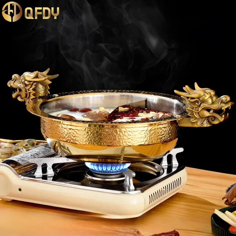 304 stainless steel two-foil pot commercial golden faucet hot pot hammer narrow bottom hot pot induction cooker universal