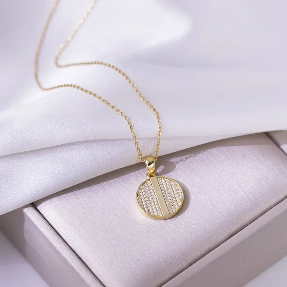 

M-JAJA Moissanite Coin Pendant Necklace for Women S925 Sterling Silver Diamond Choker Necklace Fine Jewelry Birthday Party Gift