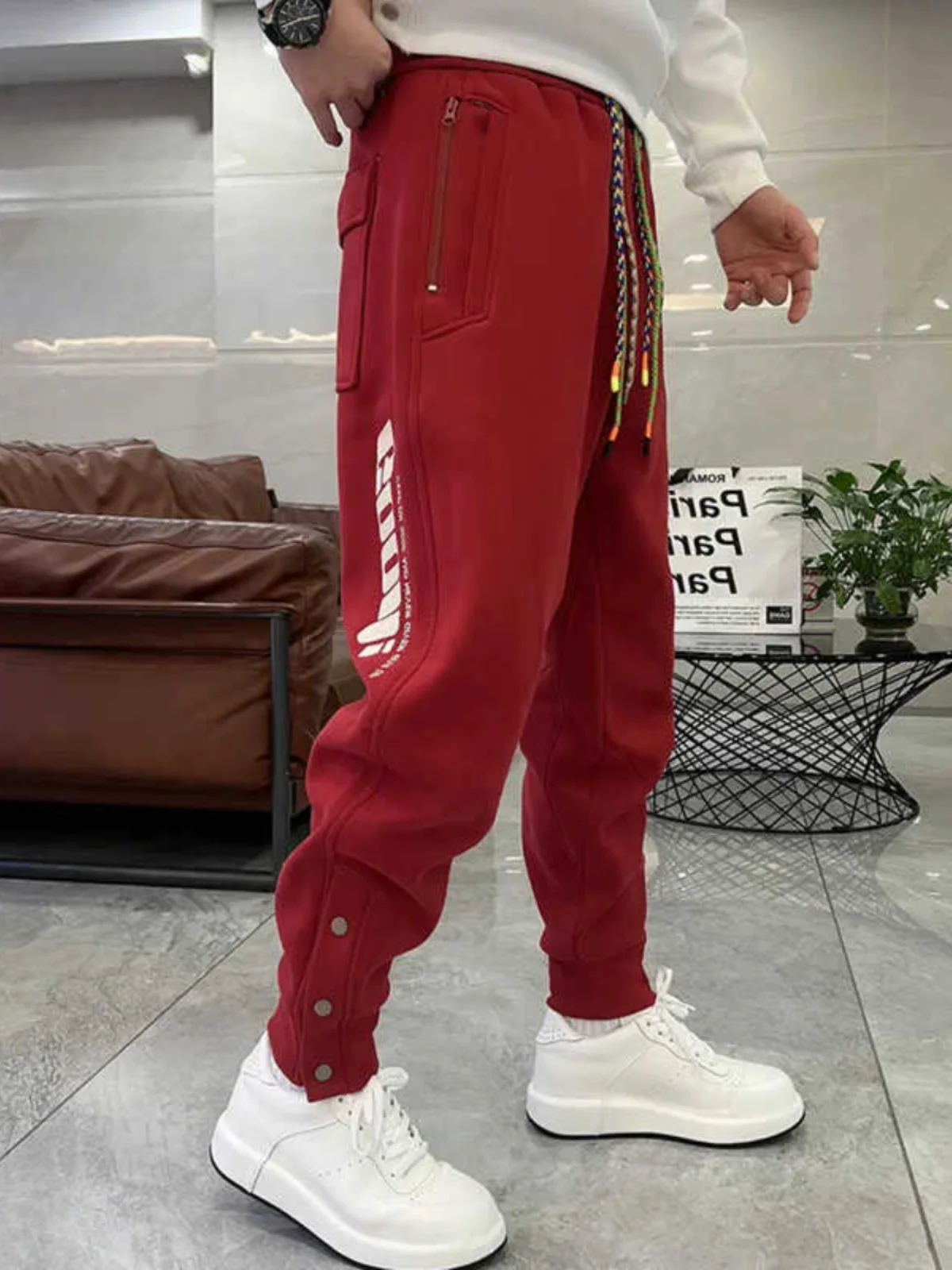 Men's Casual Pants 2024 Spring Autumn Thickened Embroidered Letter Slim Fit Comfortable Sporty Trousers Youth Fashion Style
