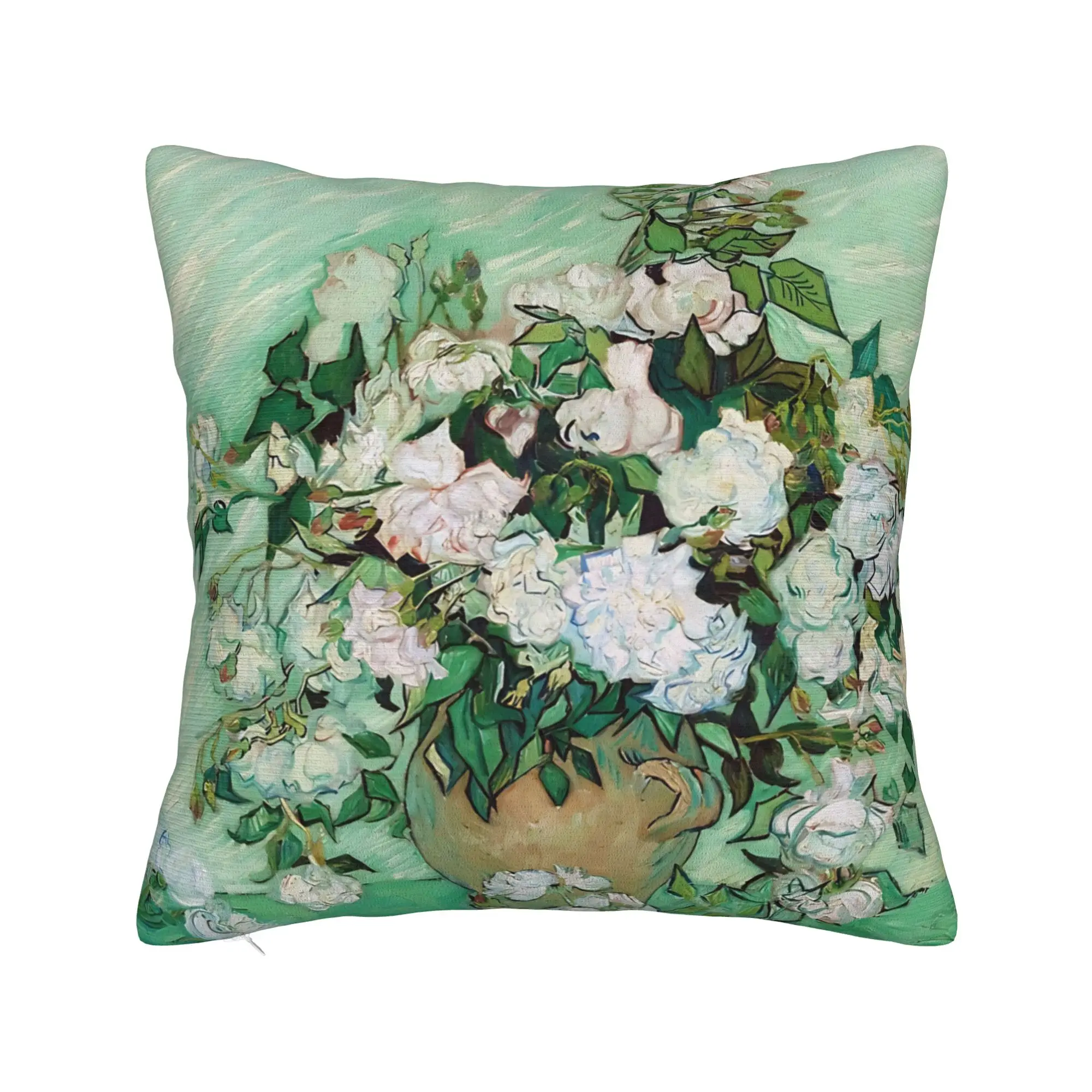 Vincent Van Gogh Still Life - Vase with Pink Roses Square Pillowcases Sofa  Cushion Cover Creative Decor Pillowcase 45*45