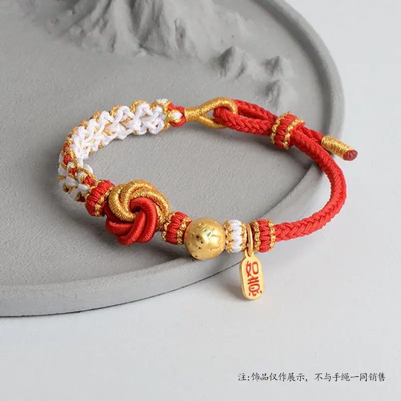 DIY Full Hand Woven Mandala Knot Adjustable Bracelet Pink Peach Blossom Knot Wearable Lucky Bead Jewelry Accessories Hand Rope