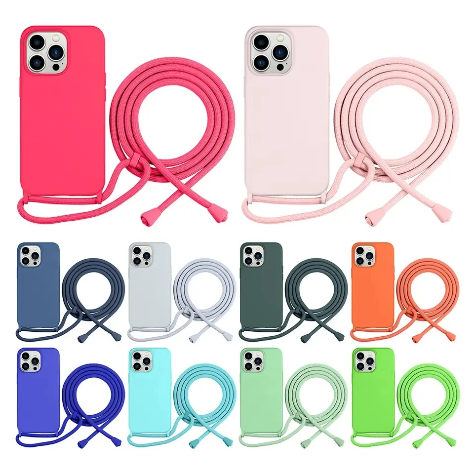 Good Official Liquid Silicone Crossbody Necklace Lanyard Case For iPhone XS X XR 7 8 Plus 11 12 15 Pro 13 14 Pro Max Soft Cover