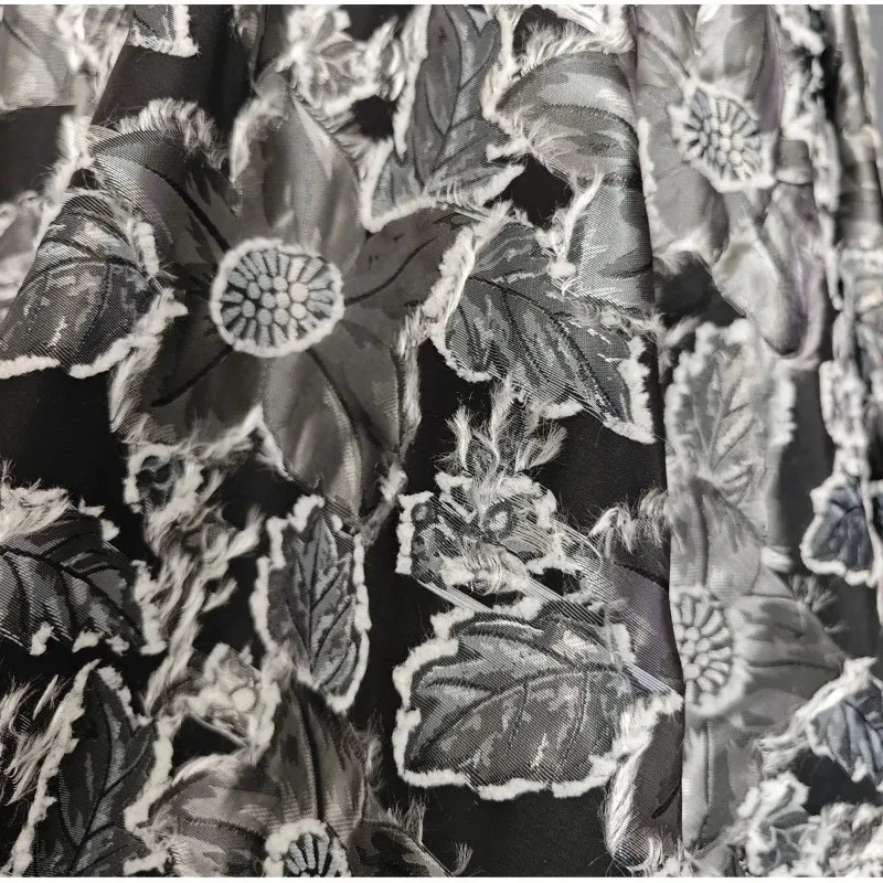 

Black White Floral Fringe Jacquard Texture Fabric Chinese Style Spring Summer Jacket Skirt Designer Creative Fashion Fabric