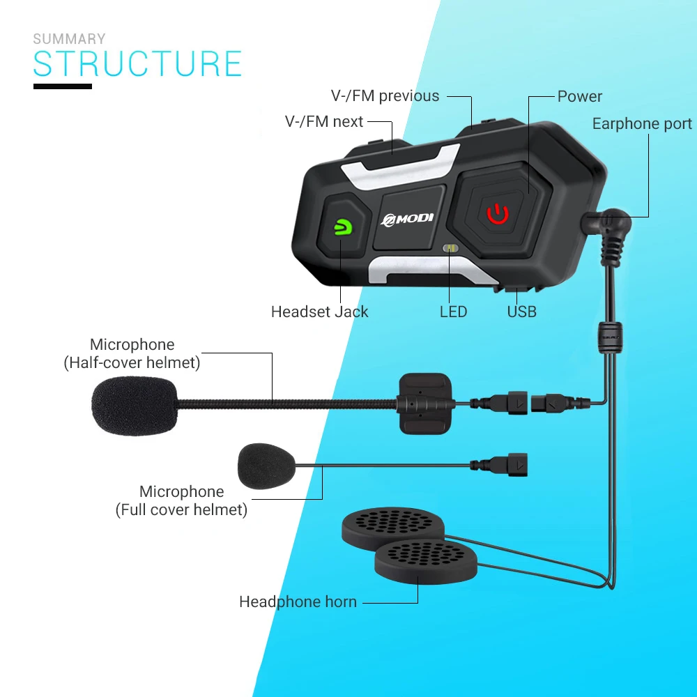 Herobiker – oreillette de Moto Hero 2, appareil de communication pour casque, Intercom BT 1200M, étanche, sans fil, Bluetooth