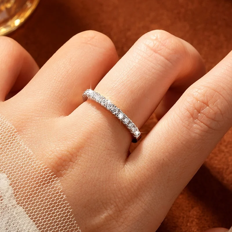 Rrjzz Zertifizierter 2mm D-Farbiger Voll-Moissanit Stapelbarer Halb-Eternity-Ring für Damen Klassischer Imitationsdiamant-Schmuckring – Detail 14