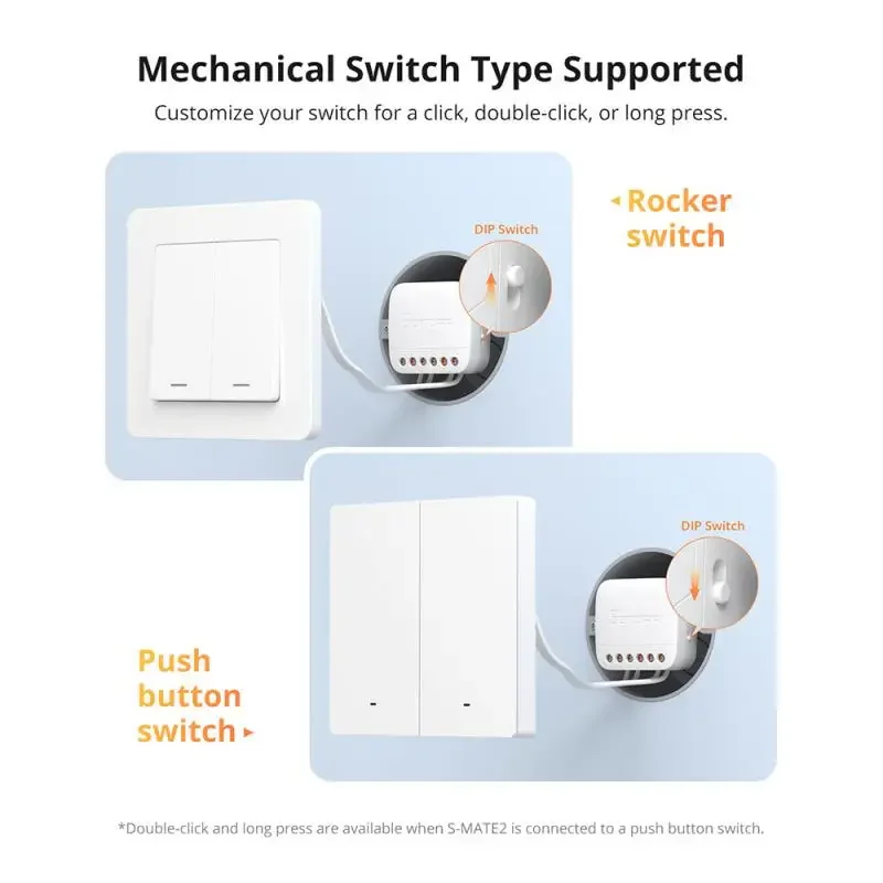 SONOFF S-MATE2 Extreme Switch Mate Local Control Mechanical Switch Support MINI Size Two-Way eWeLink Remote Control via MINIR4