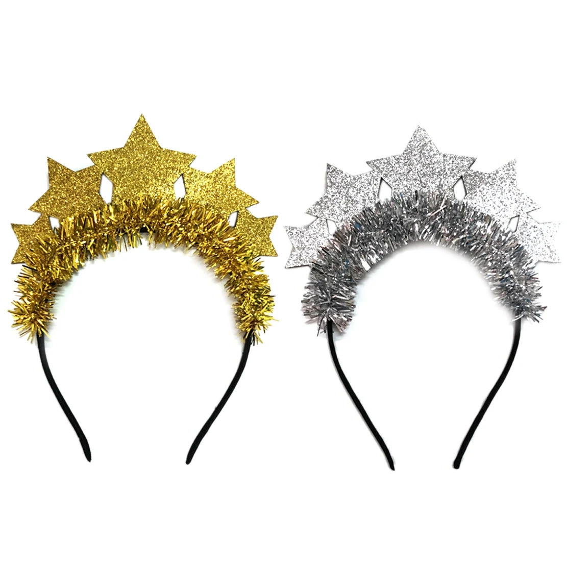 2Pcs Glitter Stars Headbands Christmas Tinsel Hair Bands New Year Prop Supplies