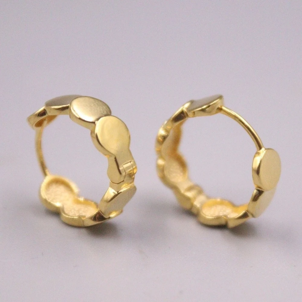 

Real Pure 18K Yellow Gold Hoop Women Lucky Round Piece Earrings 2.9g