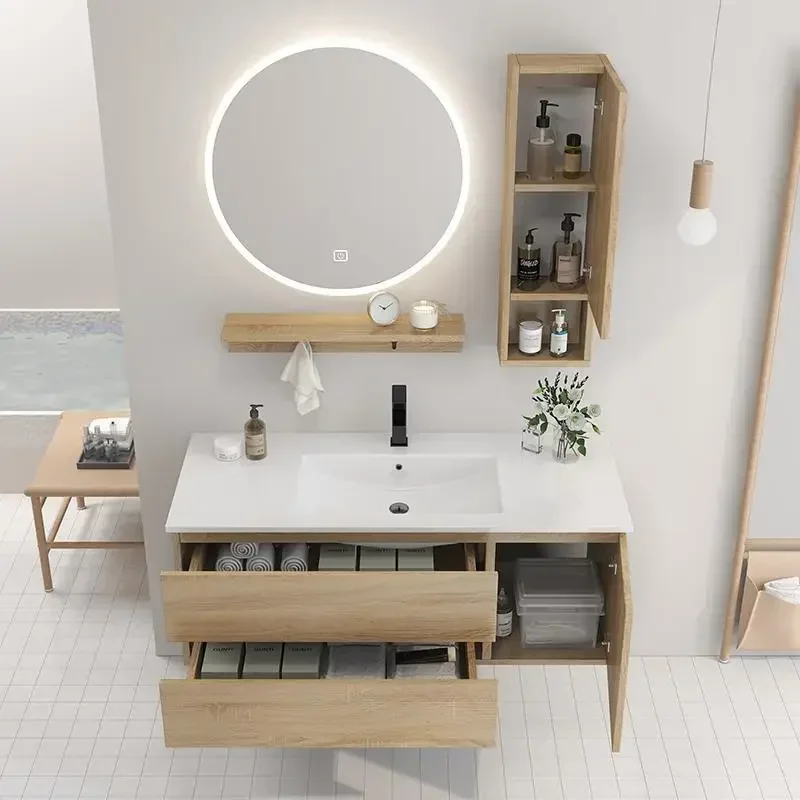 

Modern Bathroom Vanity Cabinet Single Wood Vessel Ceramic Washbasin Top Sink Cabinet Bathroom Storage Small Quick Assembly