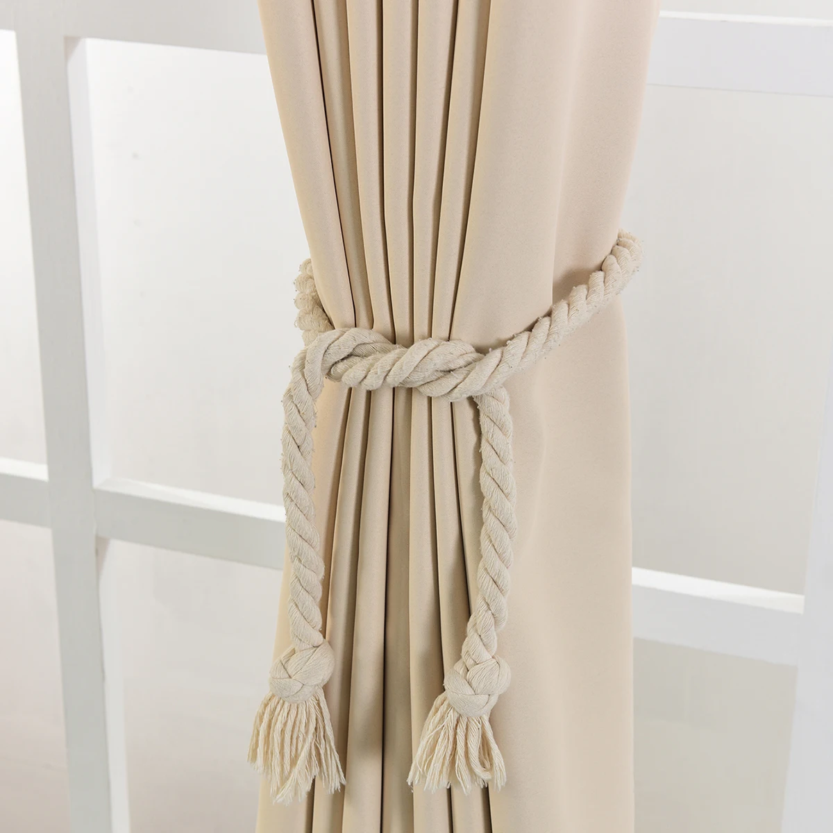 

A Pair Of Sturdy Curtain Tiebacks Heavy Duty Holdbacks Elegant Design For Home Window Decor Wrap Knot Beige Suitable For