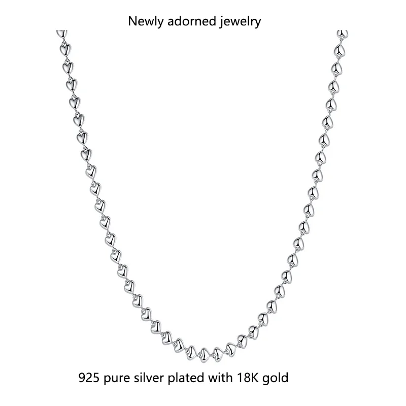 

S925 silver European and American cross-border hollow heart-knitted Cuban necklace, fashionable and simple 18k gold and silver n