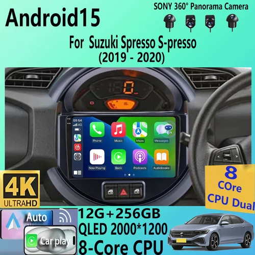 Android 15 Radio de coche para Suzuki Spresso s-presso 2019 2020 inalámbrico Carplay DSP reproductor de vídeo Multimedia navegación GPS 2 DIN DSP