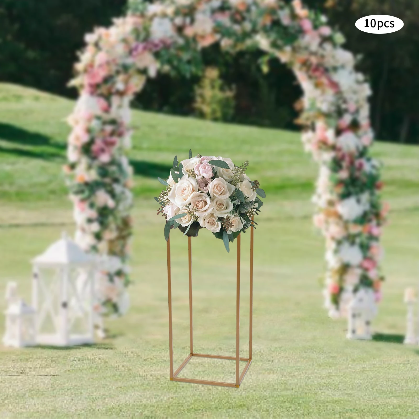 

Gold Square Metal Wedding Arch Backdrop Stand - Garden Arbor for Ceremony, Party, Photo Booth Decor