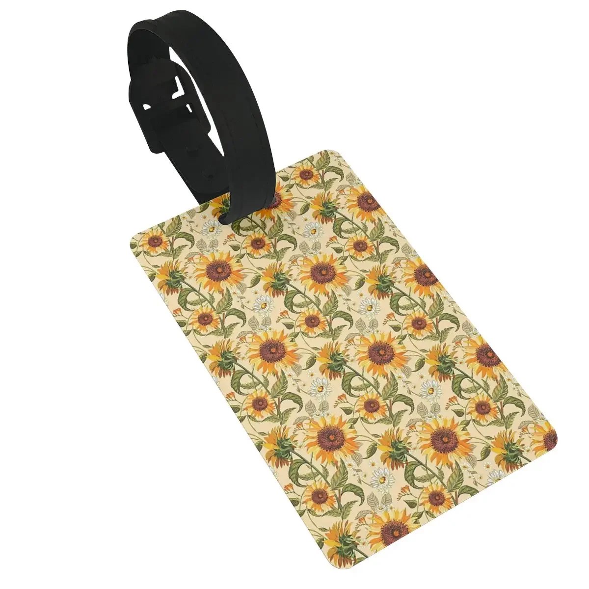 Sunflowers 70s Vintage Golden Retro Pattern Flowers Luggage Tags Suitcase Accessories Travel PVC Cute Baggage Boarding Tag