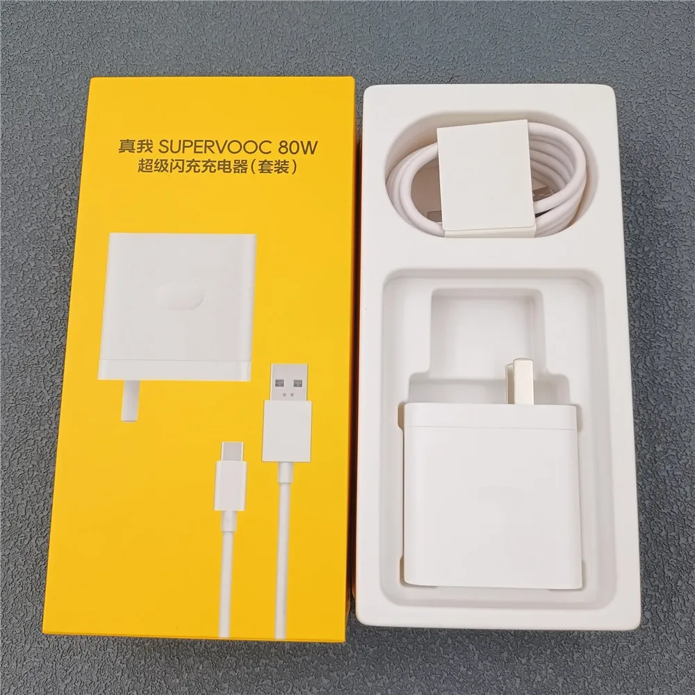 Original Realme 80W Charger Supervooc Fast Charging Adapter For Realme GT NEO 2 3 Q5 Q2 Pro Find X2 X3 X6 1M 8A USB Type C Cable