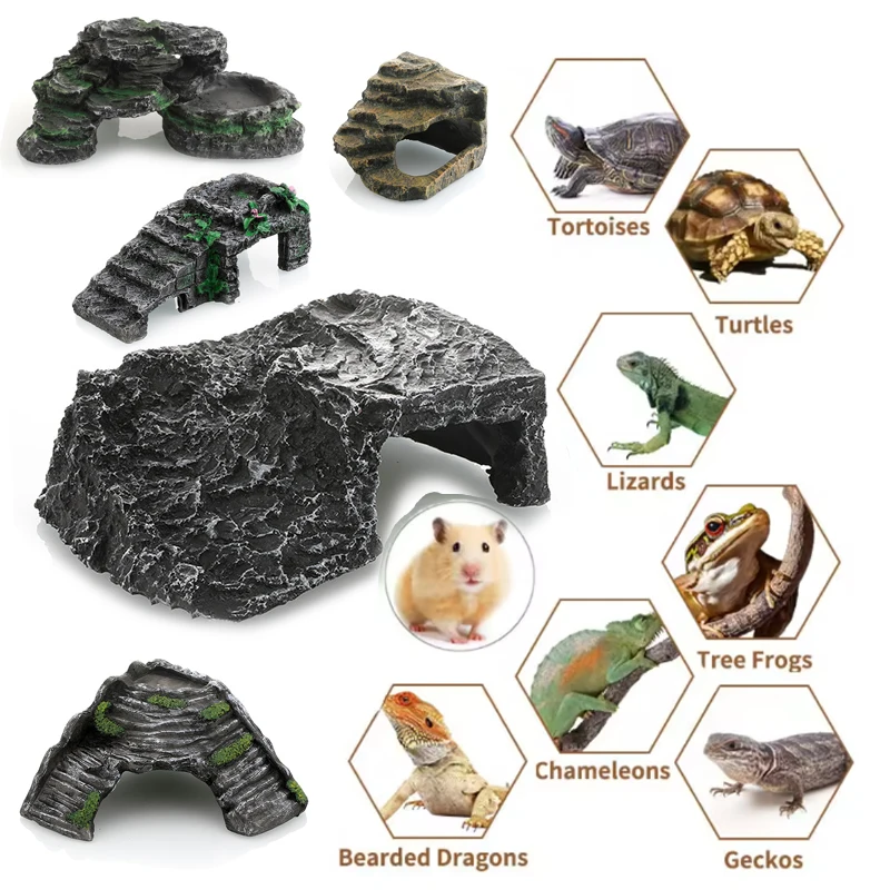 New Large Resin Tortoise Climbing Platform Aquarium Fish Tank Mountain View  Reptile Hiding Habitat Rockery Landscape Rock Hidin