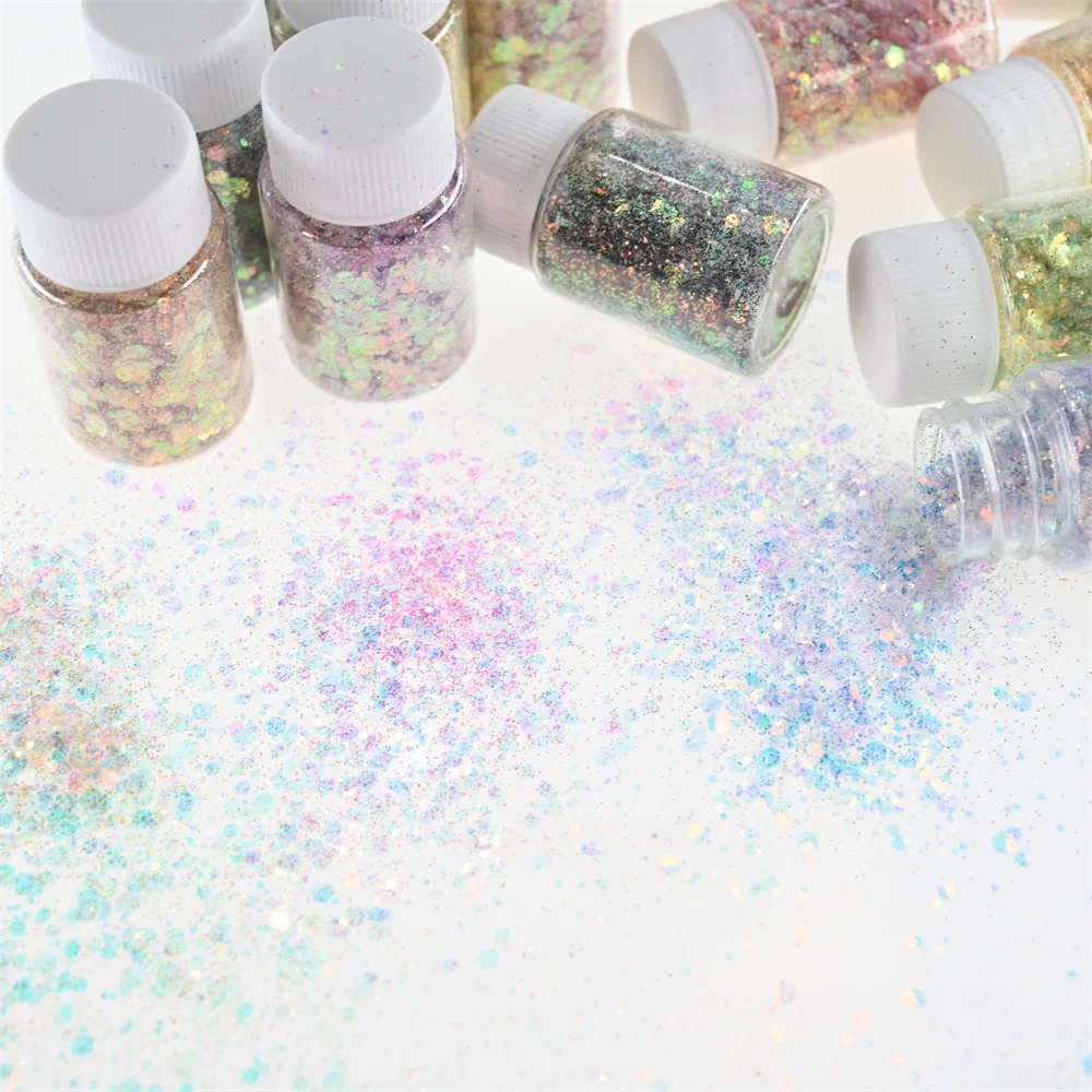 1 Bottle Fairy Pupil Nail Sequins Net-10g Holographic Chunky Glitter Laser Mixed Hexagon Shape Sparkly Paillette Glitter Flakes