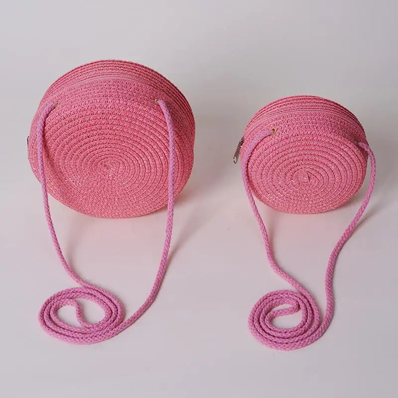 Lightweight Portable Round Straw Shoulder Bag 1Pcs Minimalist Women Crossbody Handbag for Hiking Travel Beach Outing