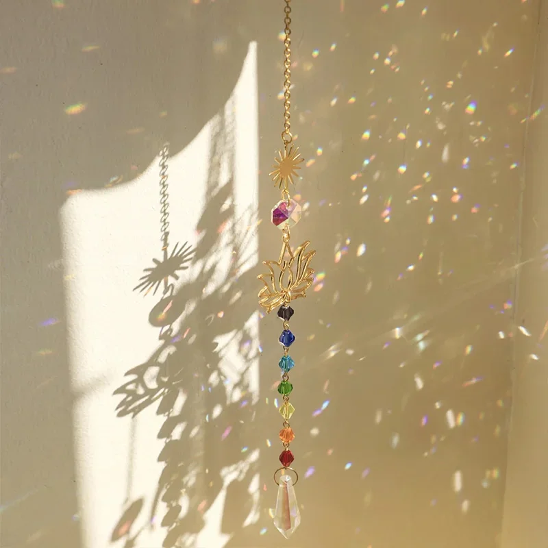sun catcher crystal lotus hanging crystal colored glass sun catcher outdoor decoration rainbow maker prism chakra garden decorat
