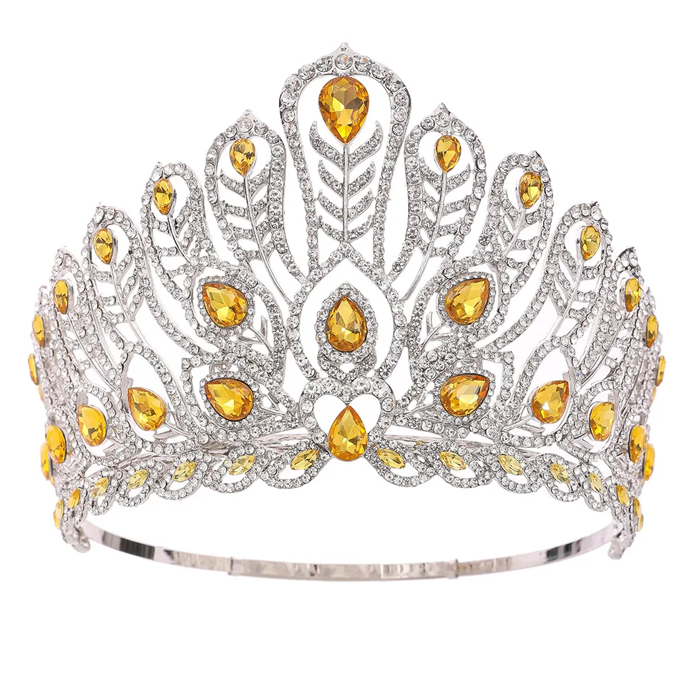 Luxe schoonheidswedstrijd kroon verstelbare conceptuele tiara voor podiumshows bruids kristallen sieraden koninklijke zendspoel haaraccessoire