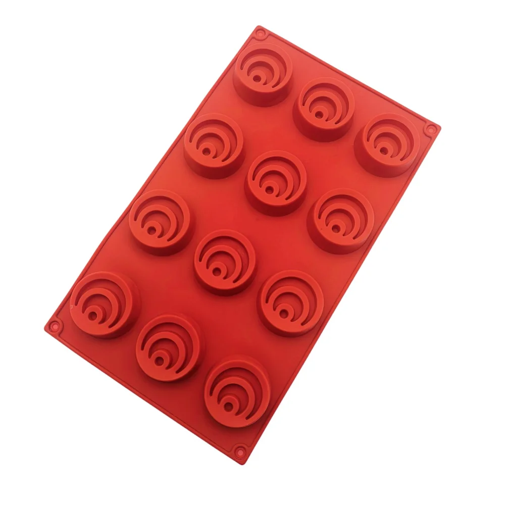 Concentric Circles Ring Silicone Cake Mold 12 Hole Spiral Round DIY Candy Biscuit Pudding Chocolate Mousse Dessert Baking Mold