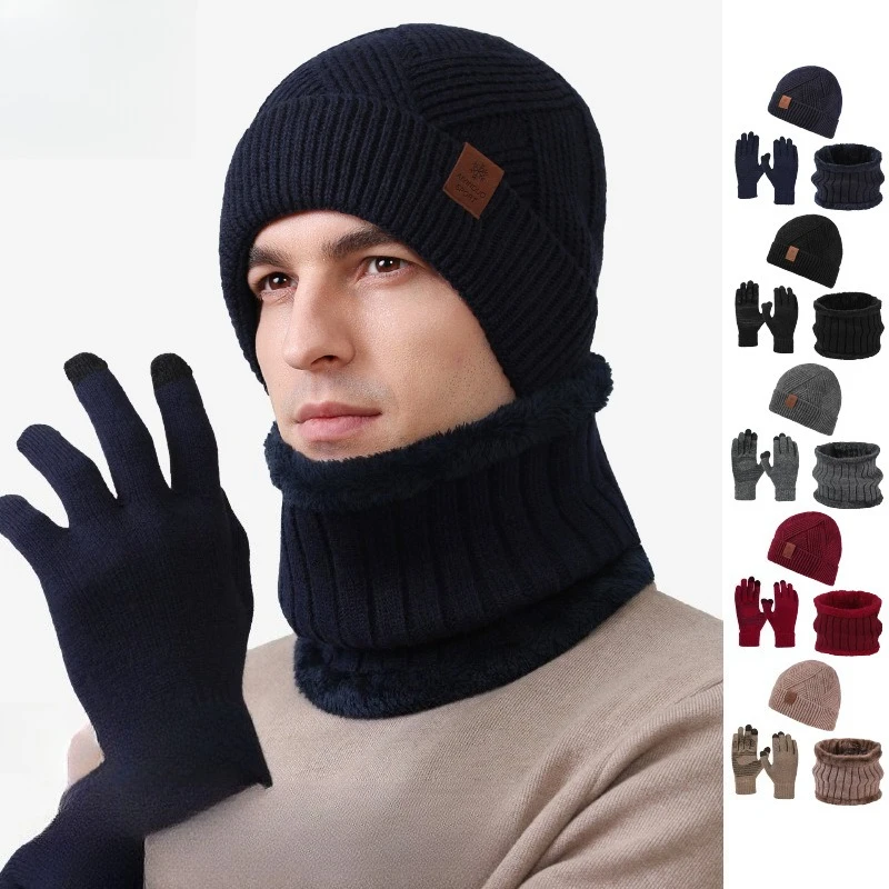 hot-sale-high-elastic-wool-hat-warm-kit-fashion-versatile-men's-winter-outdoor-warm-knitted-hat-scarf-gloves-three-piece-set