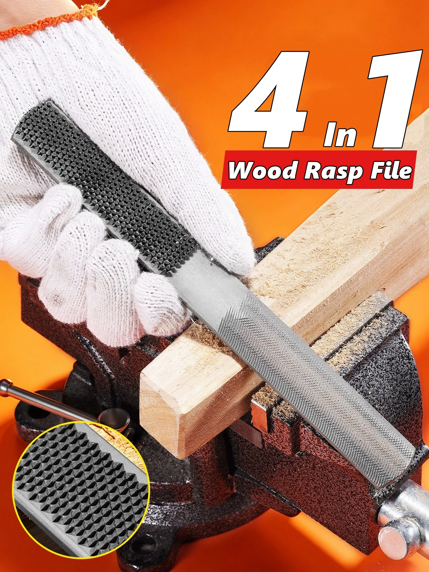 4 in 1 Wood Rasp File, Premium Grade High Carbon Hand File and Round Rasp,Half Round Flat & Needle Files for Sharpening Wood
