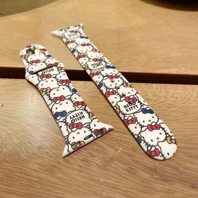 Sanrio Hello Kitty Watchbands Cute Anime Iwatch 8 Silica Gel 38 40 41 42 44MM Cartoon Watch Accessories Watch Band Girl Gift Toy