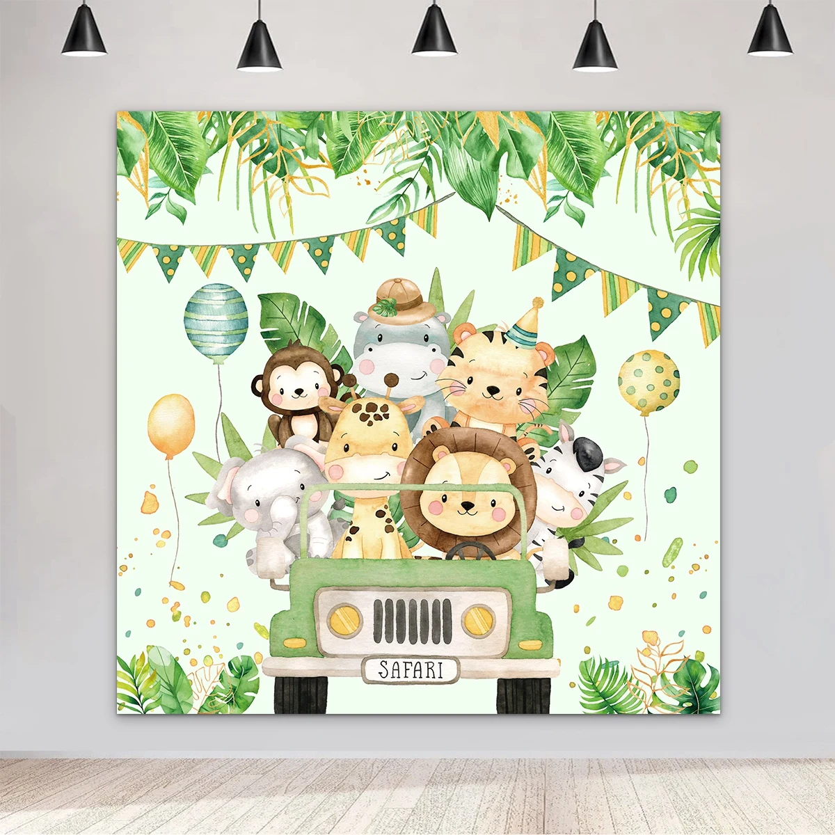 Jungle Animal Driving Car Background Happy Birthday Party Decoration Backdrop Kids Baby Shower Jungle Safari Birthday Suppies