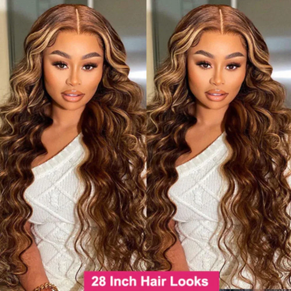 Honey Blonde Bundles Human Hair With Closure Highlight 13x4 Lace Frontal Body Wave Human Hair Bundles Extensions For Woman P4/27