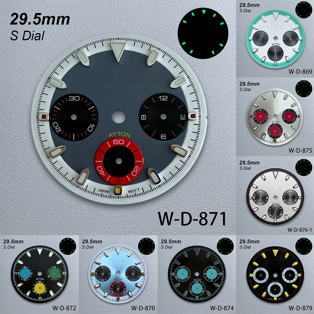 

29.5mm S Logo Panda DTN Dial Fit VK63 Movement Green Luminous Sunray/matte Colorful High-Quality Watch Accessories