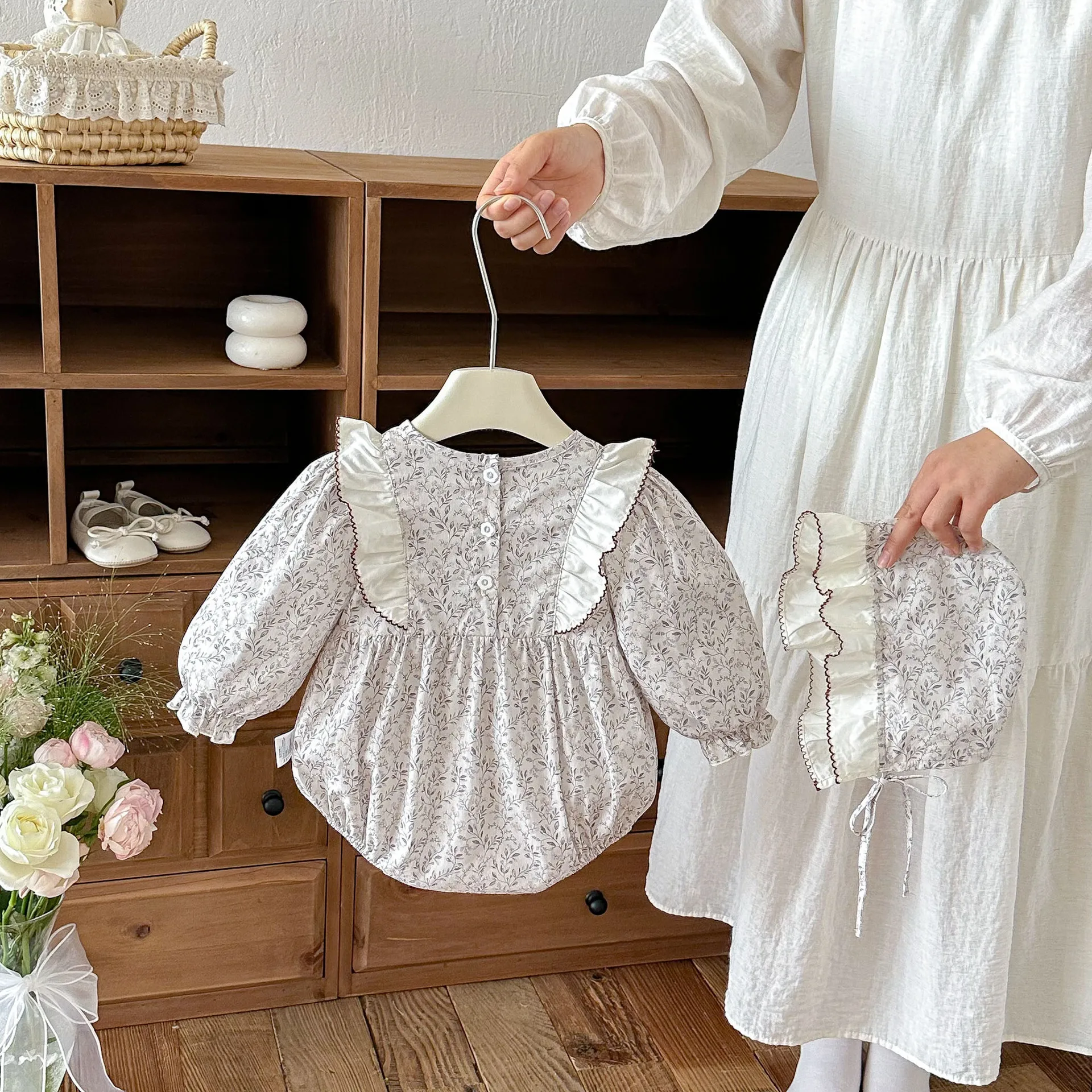 Korean Baby Long Sleeve Bodysu - Romper Floral Print 评论和价格