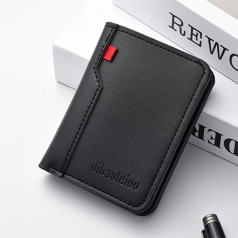 Ultra Thin Mini PU Leather Credit Card Wallet Vertical Short Slim RFID Blocking Money Holder High Quality