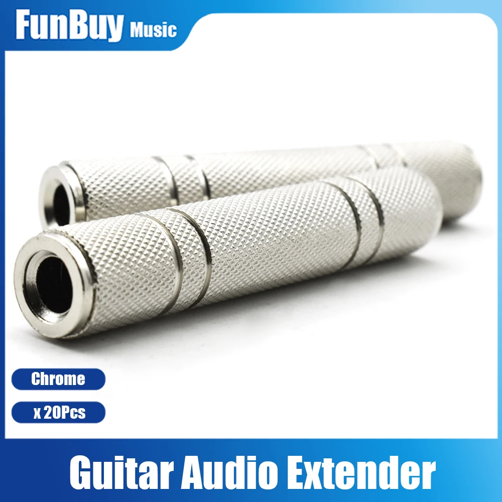 20pcs Guitar Audio Cable Extender Connector 6.35mm Female to Female Adapter Jack Guitar Accessories Chrome