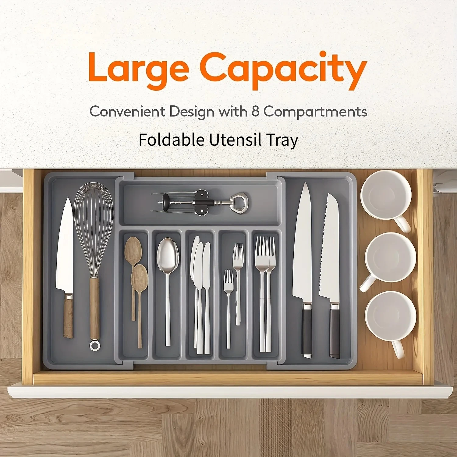 New HOT Adjustable Cutlery Organizer - Upgraded Plastic Storage Tray with Divided Slots for Forks and Knives Drawer Organizer